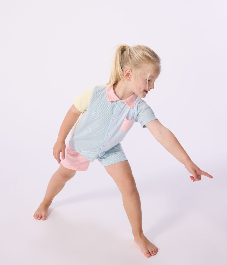 Pijama infantil corto abotonado de algod&oacute;n a rayas blanco/multicolor