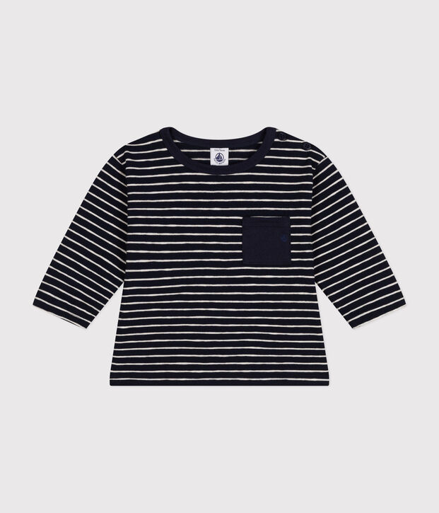Camiseta de manga larga de punto fino para beb&eacute; azul/beige