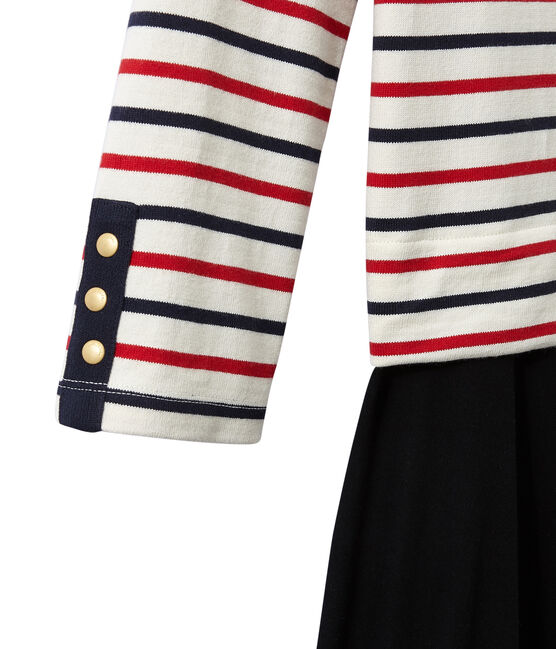 Vestido de mujer trampantojo tricolor beige COQUILLE/azul SMOKING/ TERKUIT