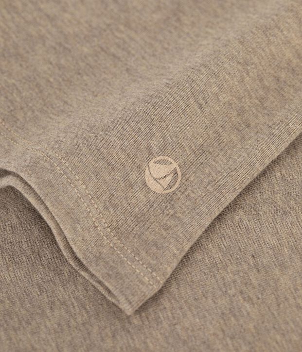 Camiseta lisa de algod&oacute;n de manga larga para mujer beige