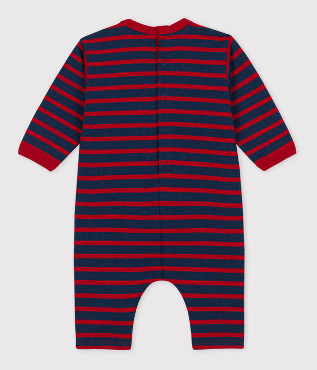 Mono de punto grueso con rayas marineras para beb&eacute; azul/rojo