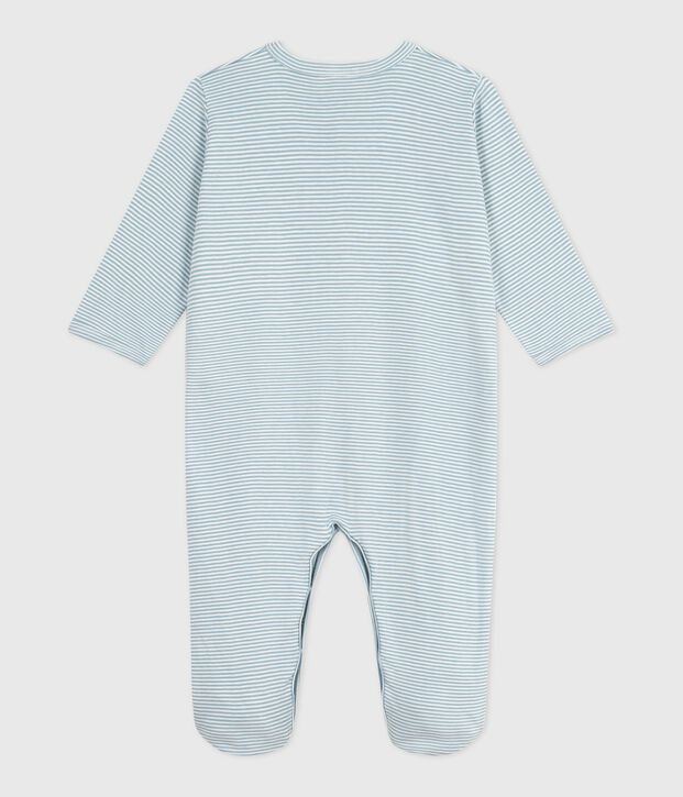 Pijama de algod&oacute;n milrayas para beb&eacute; azul/blanco