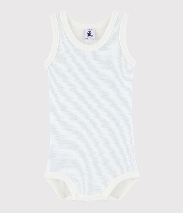 Bodi sin mangas de beb&eacute; ni&ntilde;o blanco/azul