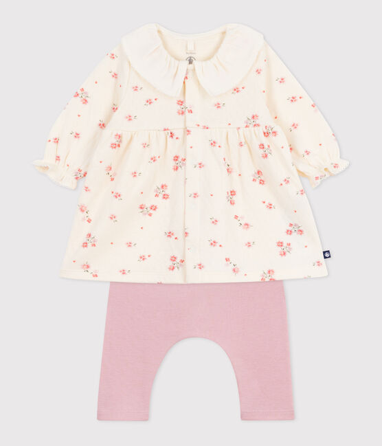 Vestido con cuello con estampado de flores y leggings de algodón para bebé MILK/ MULTICO
