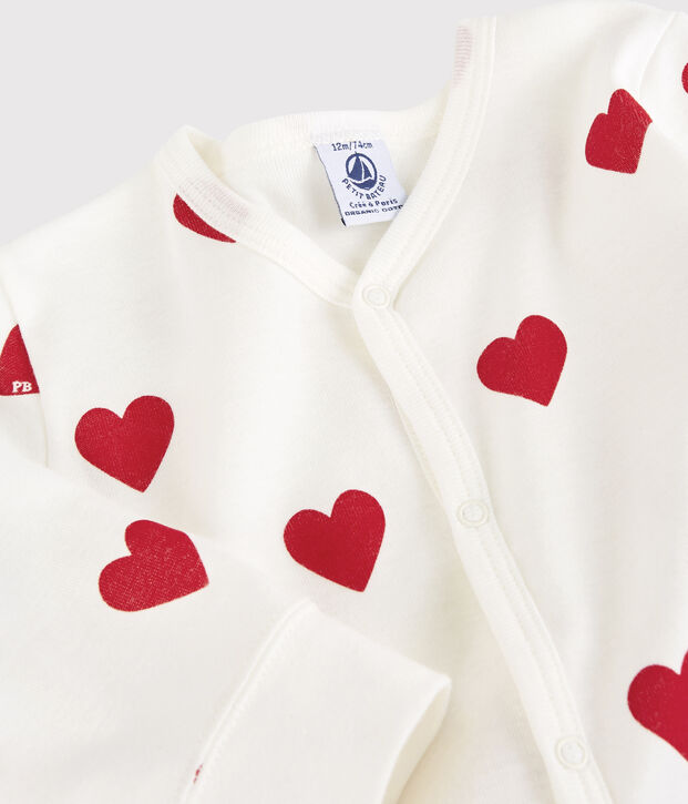 Pijama de algod&oacute;n para beb&eacute; con estampado de corazones (sin pies) blanco/rojo