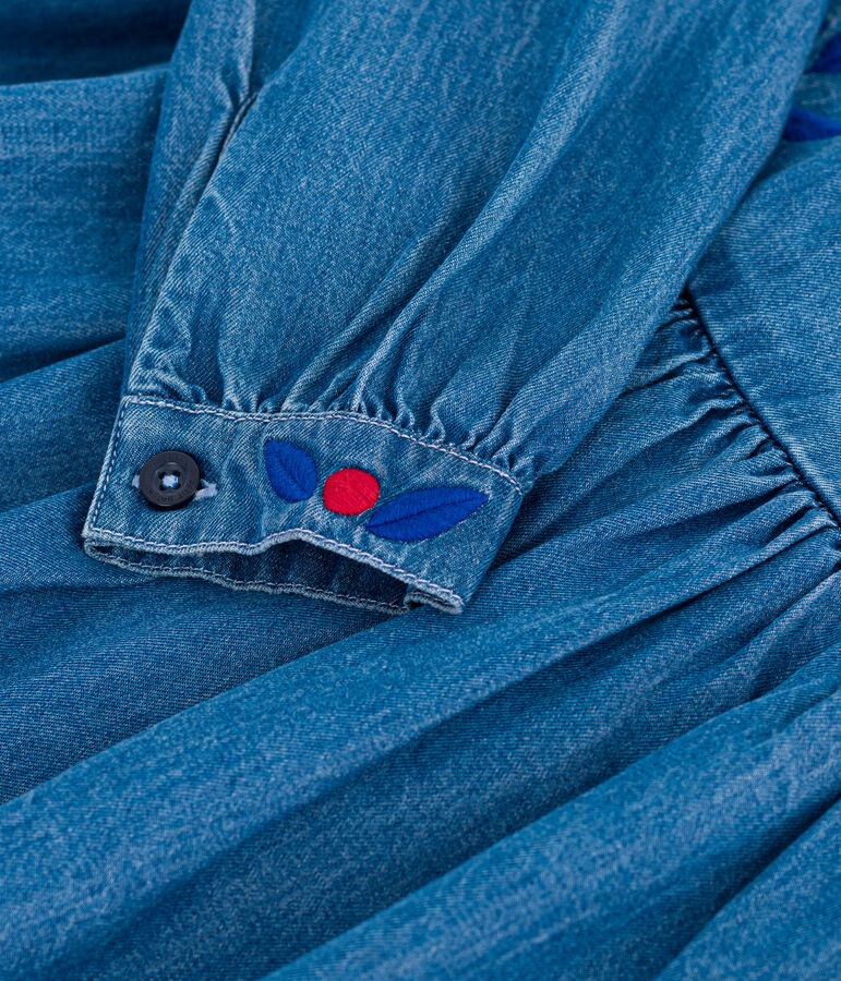 Vestido infantil de manga larga de tejido denim azul