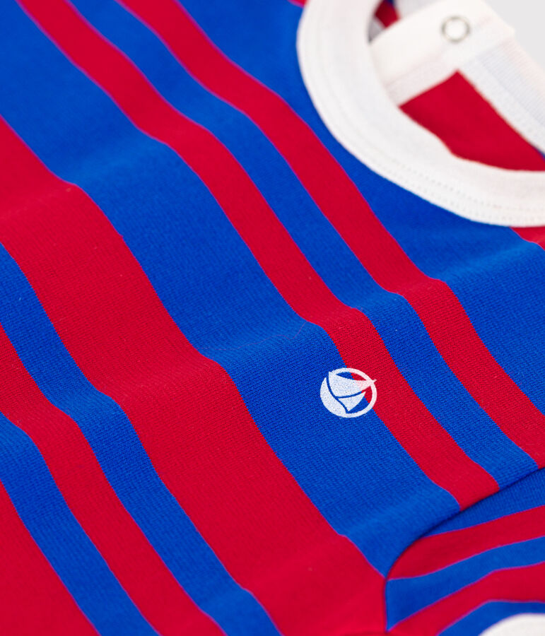 Mono corto de punto a rayas para beb&eacute; azul/rojo