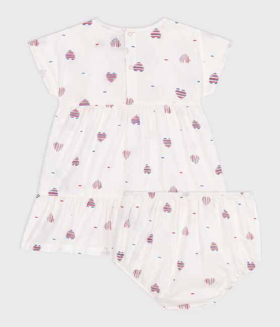 Vestido de algodón de manga corta y pololo con estampado de corazones para bebé blanco AVALANCHE/ MULTICO