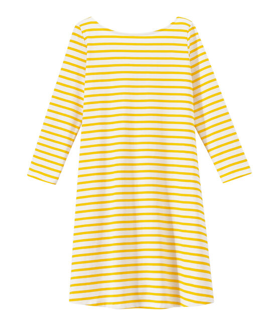 Vestido con rayas de mangas 3/4 para mujer blanco MARSHMALLOW/amarillo SHINE