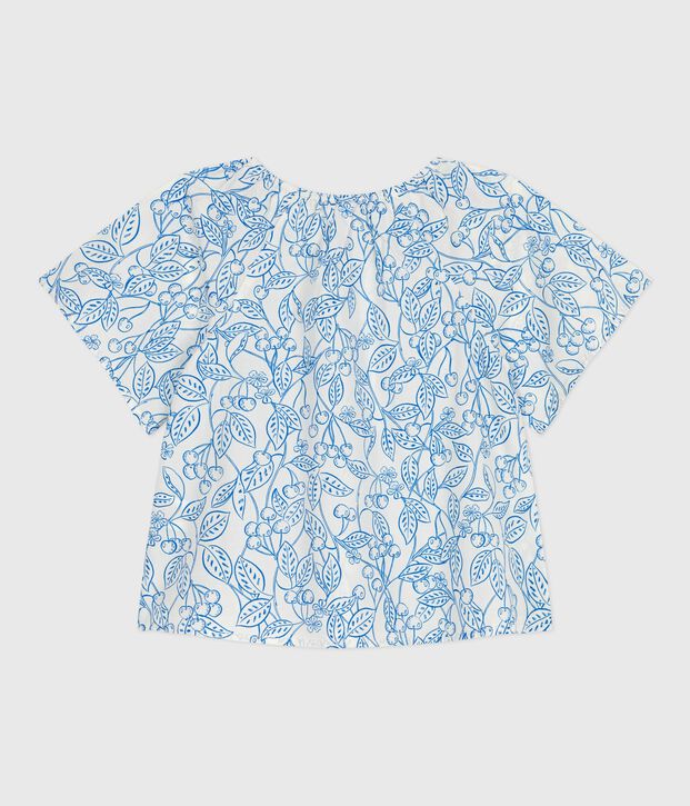 Blusa infantil de algod&oacute;n de manga corta con estampado de cerezas azul/azul