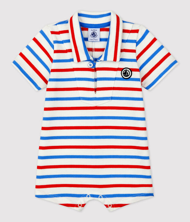 Mono corto de jersey grueso de beb&eacute; blanco/multicolor