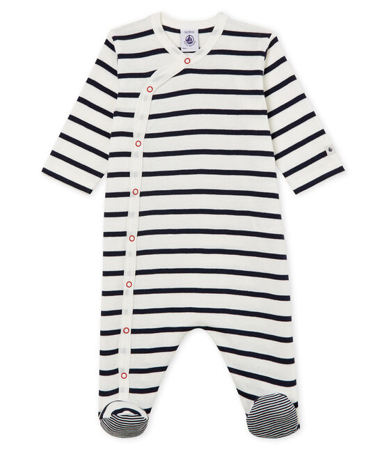 Pijama de punto para bebé blanco MARSHMALLOW/azul SMOKING