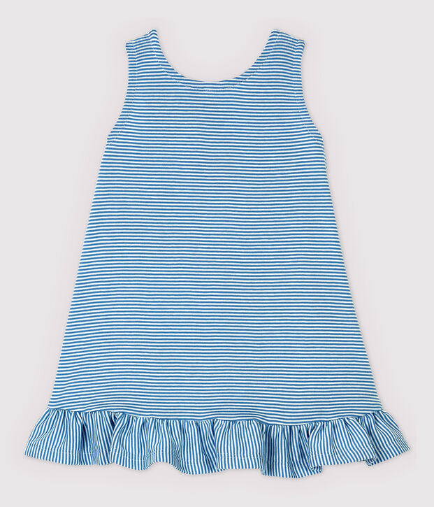 Vestido de algod&oacute;n org&aacute;nico de beb&eacute;. azul/blanco