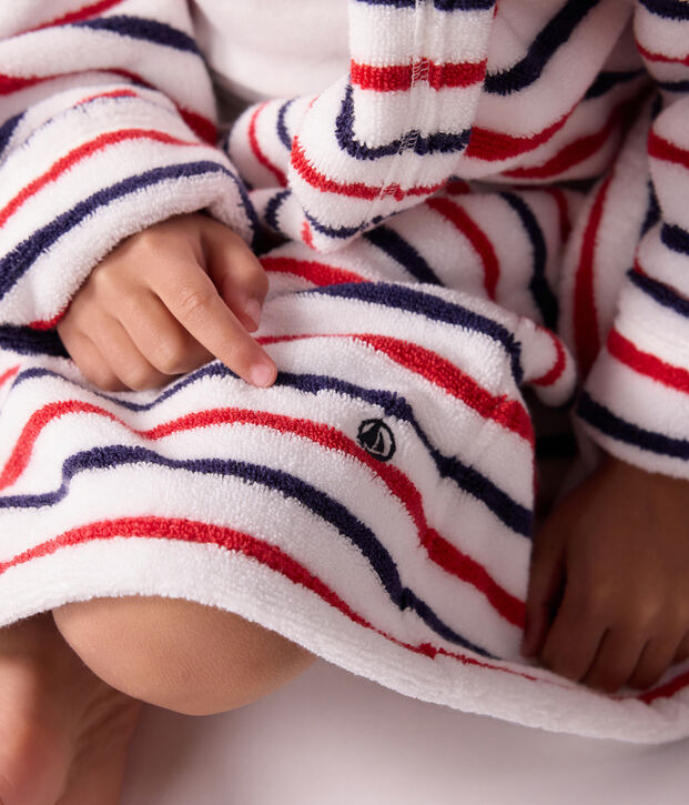 Albornoz infantil de rizo de algod&oacute;n a rayas blanco/multicolor