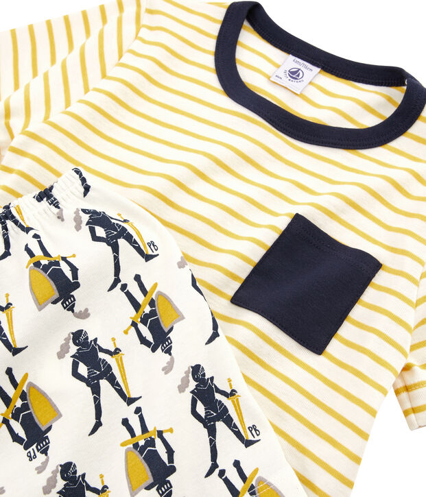 Pijama corto de punto de algod&oacute;n para ni&ntilde;o blanco/multicolor