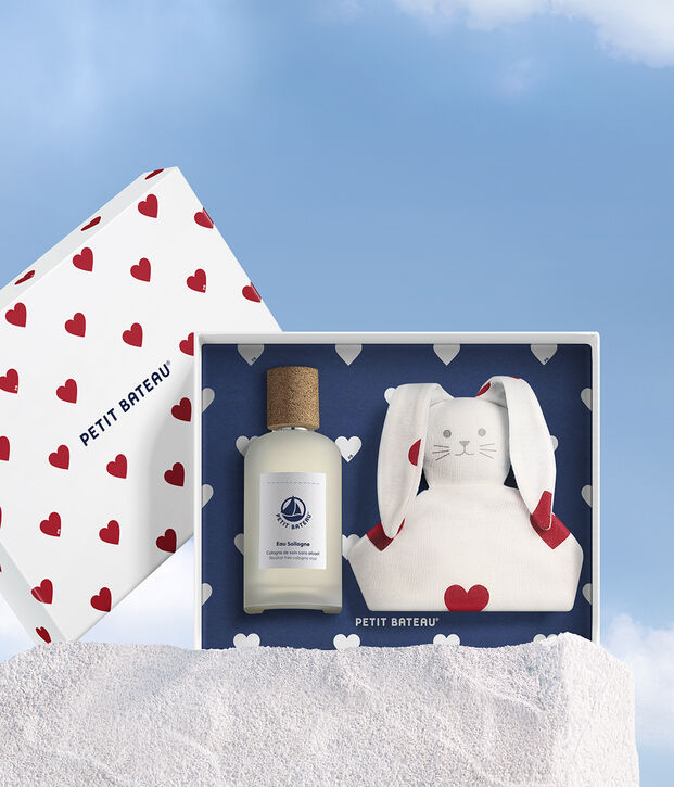 ESTUCHE DE REGALO CON PERFUME Y PELUCHE PARA RECI&Eacute;N NACIDO blanco/blanco