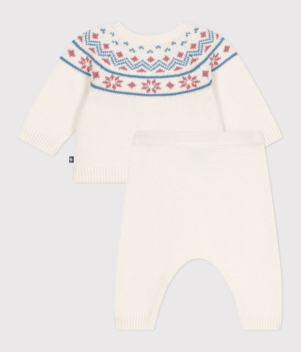 Conjunto de 2 piezas con c&aacute;rdigan de jarcquard tricotado para beb&eacute; blanco/rosa
