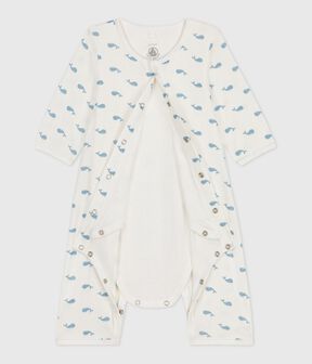 Bodyjama sin pies de algodón con estampado de ballenas para bebé MARSHMALLOW/ ADRIATIC