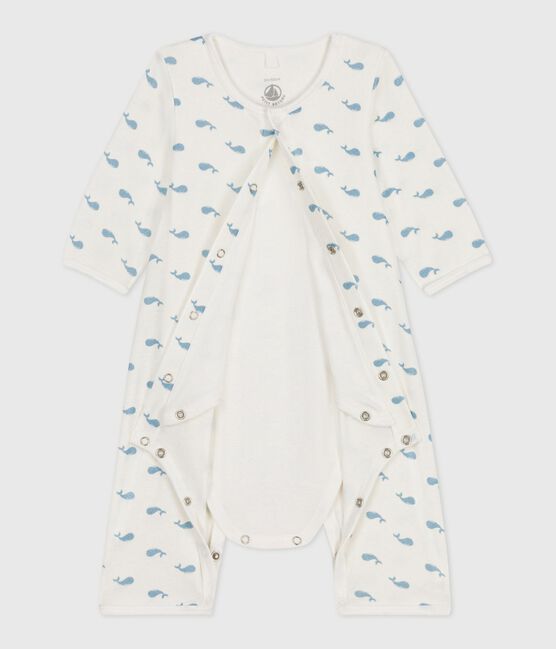Bodyjama sin pies de algodón con estampado de ballenas para bebé MARSHMALLOW/ ADRIATIC