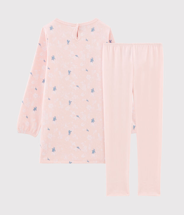 Camis&oacute;n de manga larga estampado de ping&uuml;inos para ni&ntilde;a de punto doble cara rosa/multicolor