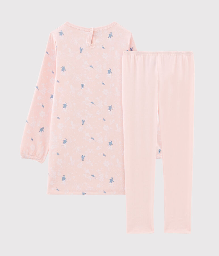 Camis&oacute;n de manga larga estampado de ping&uuml;inos para ni&ntilde;a de punto doble cara rosa MINOIS/blanco MULTICO