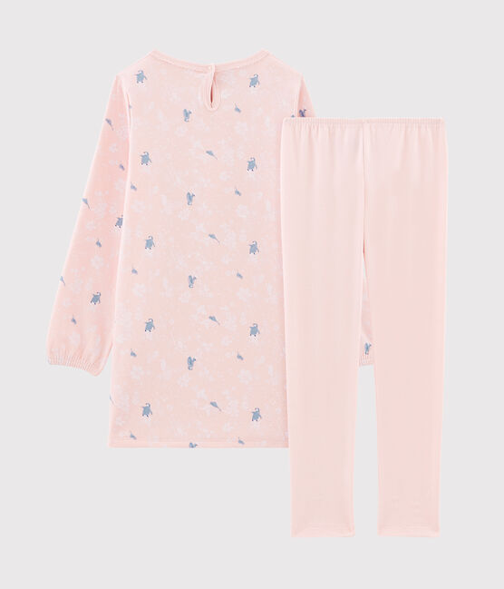 Camisón de manga larga estampado de pingüinos para niña de punto doble cara rosa MINOIS/blanco MULTICO