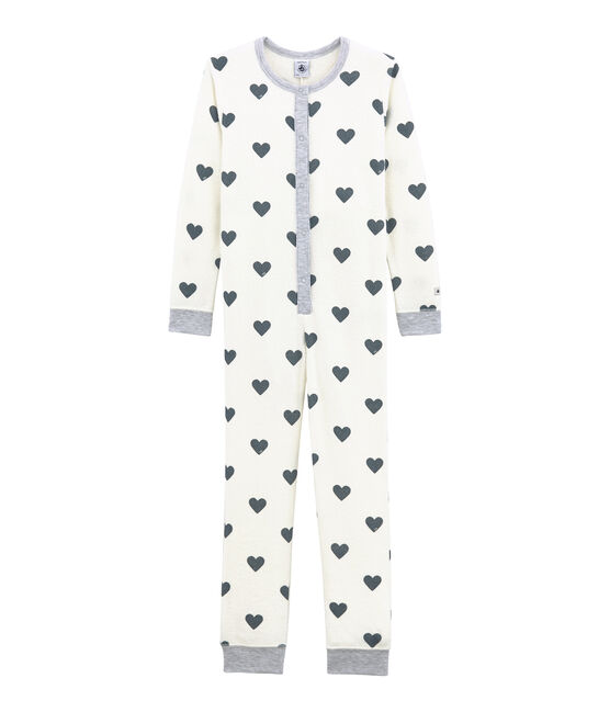 Pijama peto para niña en rizo esponja afelpado extra cálido blanco MARSHMALLOW/azul ASTRO