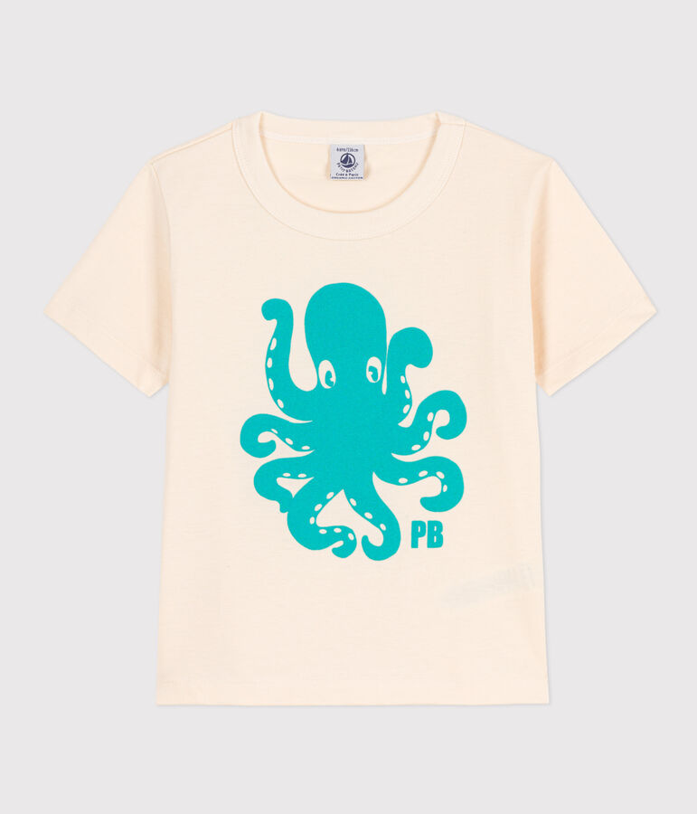 Camiseta flocada de manga corta para ni&ntilde;o crudo