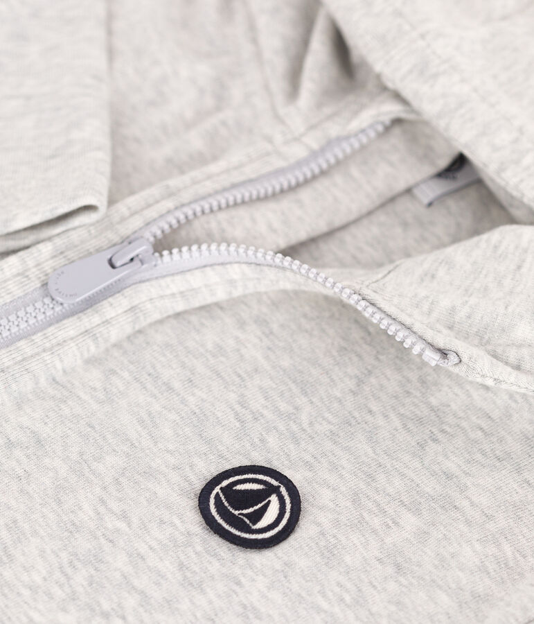 Sudadera infantil de algod&oacute;n liso con capucha y cremallera gris BELUGA CHINE