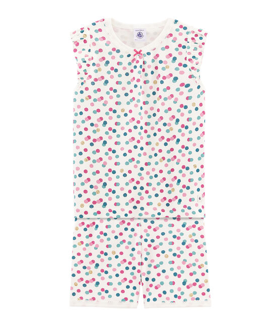 Pijama corto de punto de algodón para niña blanco MARSHMALLOW/blanco MULTICO