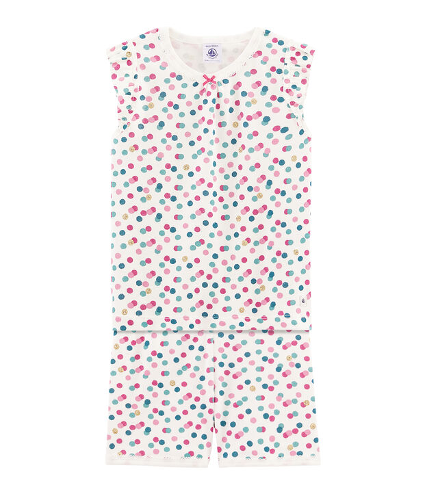 Pijama corto de punto de algod&oacute;n para ni&ntilde;a blanco/multicolor