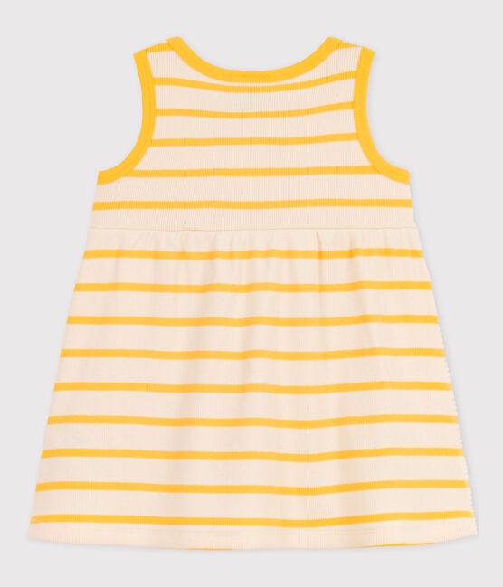 Vestido sin mangas de punto de canalé a rayas para bebé amarillo AVALANCHE/blanco DAISY