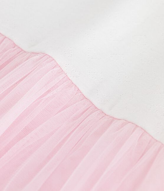 Vestido infantil de algodón y tul de manga corta con estampado de corazones rosa ECUME/ BARELY