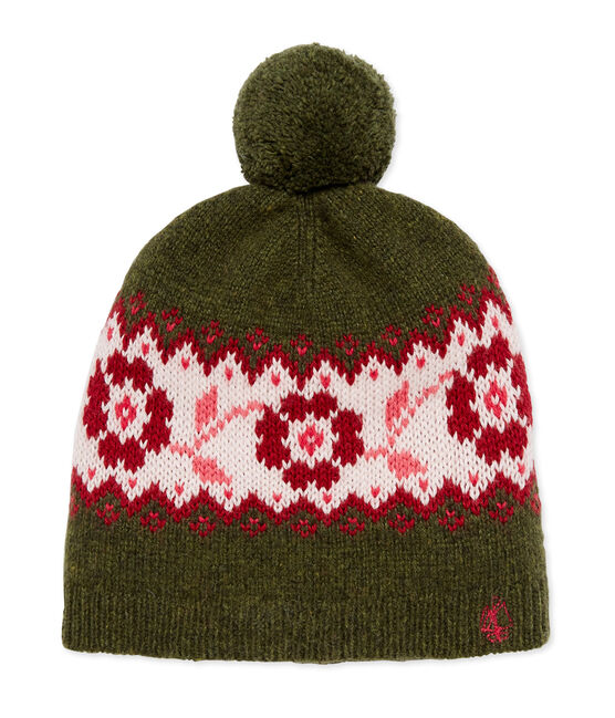 Gorro co pompón de niña verde CROCODILE/blanco MULTICO