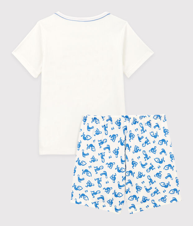 Pijama corto de algod&oacute;n de ni&ntilde;o blanco/azul
