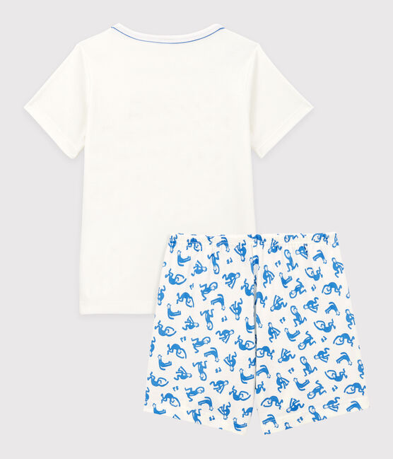 Pijama corto de algodón de niño blanco MARSHMALLOW/azul BRASIER