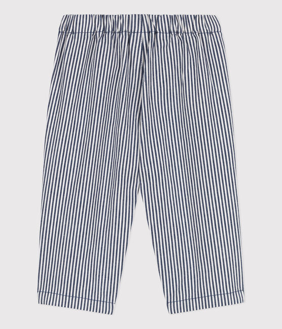 Pantalón de tela a rayas para bebé azul MEDIEVAL/blanco MARSHMALLOW