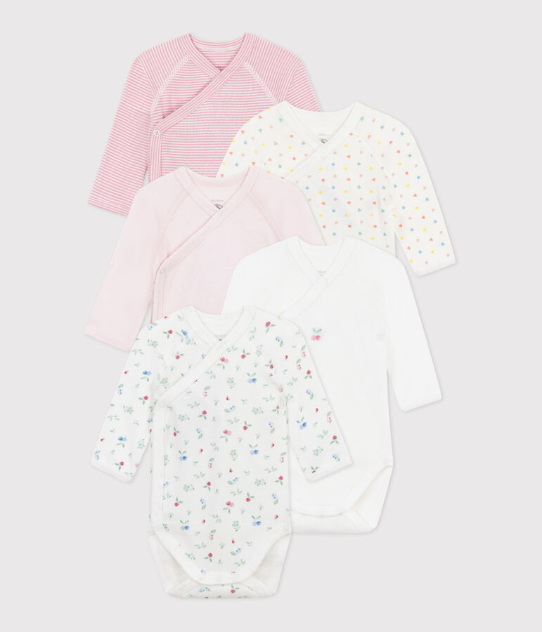 Juego de 5 bodis cruzados y estampados de manga larga de algod&oacute;n para beb&eacute; multicolor