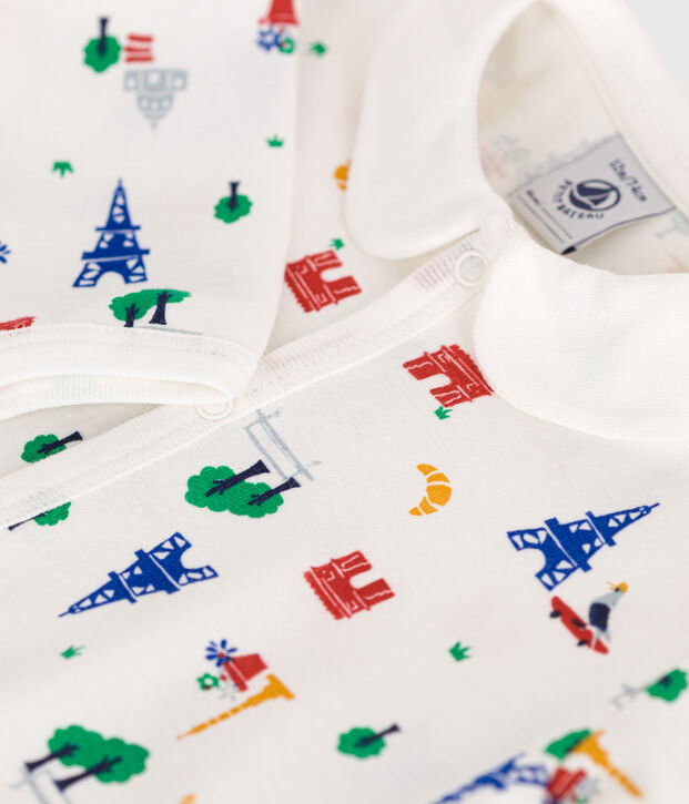 Pijama sin pies de algod&oacute;n con estampado de Par&iacute;s para beb&eacute; blanco/multicolor