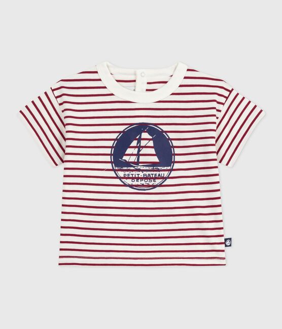 Camiseta de manga corta de algodón a rayas para bebé rojo MILK/ AMARANTE