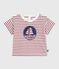 Camiseta de manga corta de algodón a rayas para bebé rojo MILK/ AMARANTE