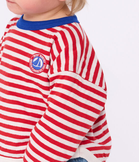 Camiseta de manga larga de algodón a rayas para bebé rojo POMPEI/ MILK