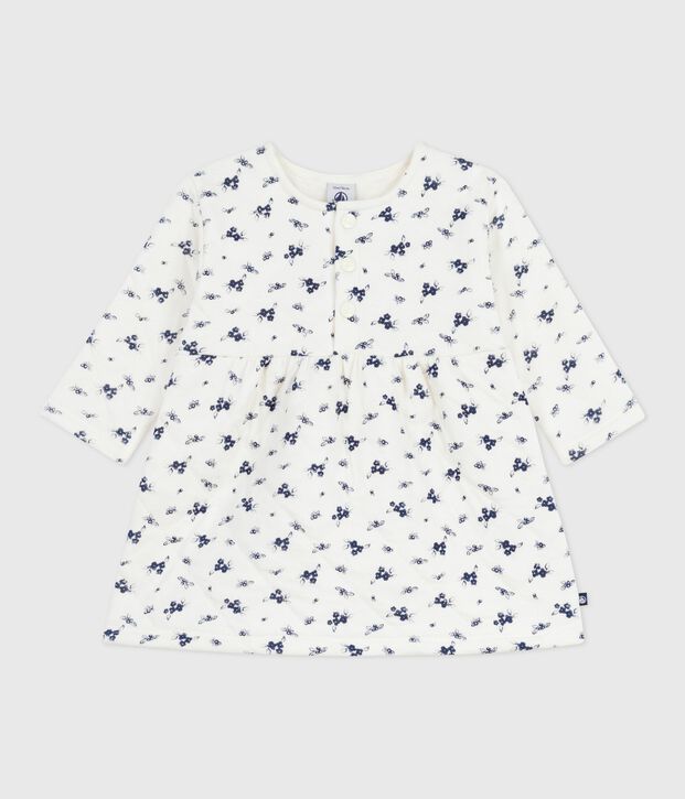 Vestido de algod&oacute;n de manga larga con estampado de flores para beb&eacute; azul/azul