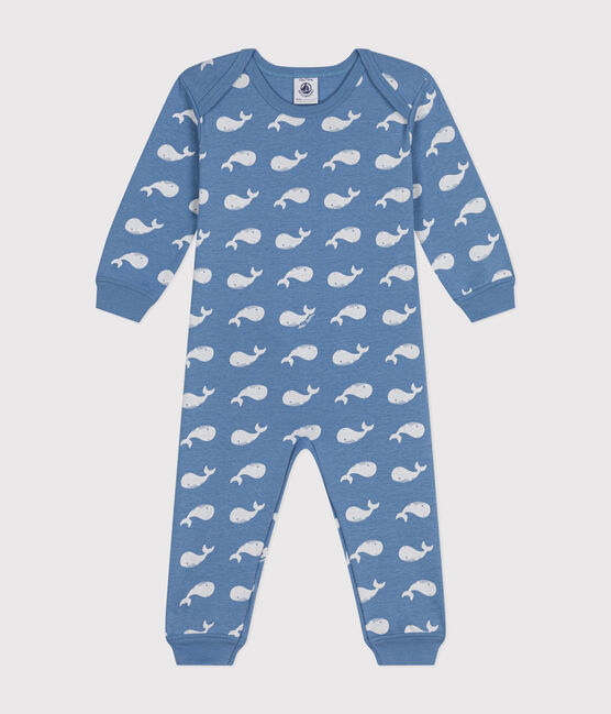 Pijama sin pies de algodón con estampado de ballena para bebé azul BEACH/ MARSHMALLOW