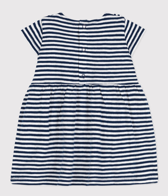 Vestido de manga corta de punto flameado a rayas para bebé azul MEDIEVAL/blanco MARSHMALLOW