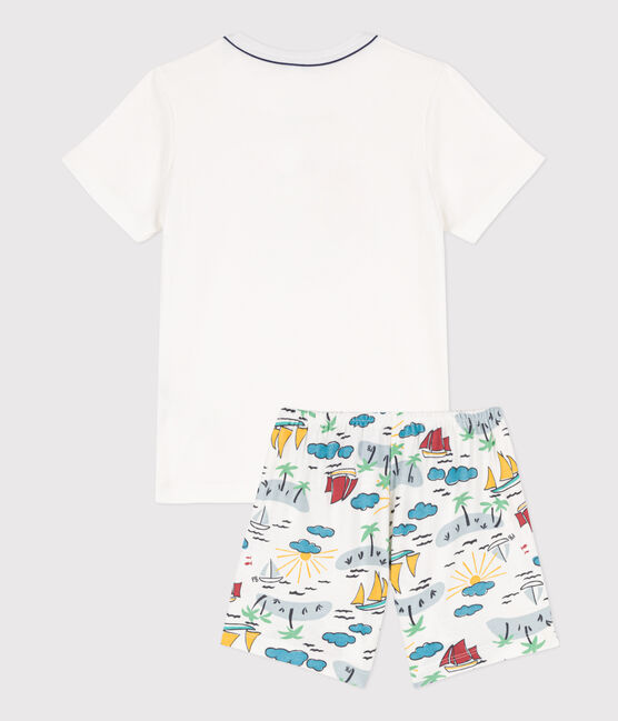 Pijama corto de algodón de explorador para niño/niña blanco MARSHMALLOW/blanco MULTICO