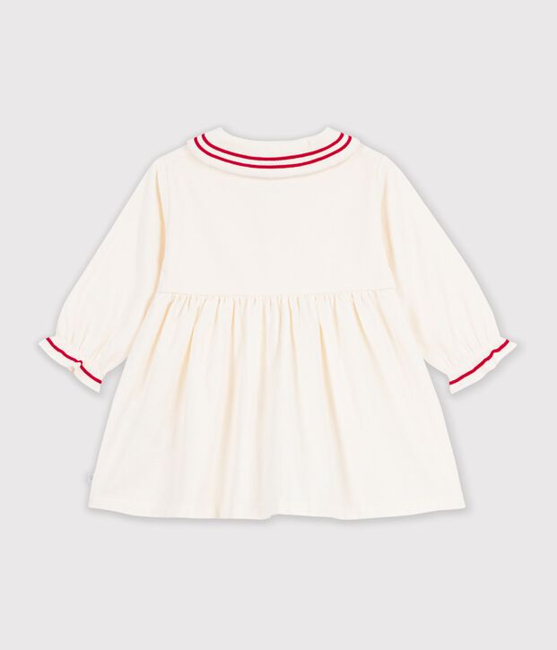 Vestido liso de terciopelo de manga larga para beb&eacute; MILK