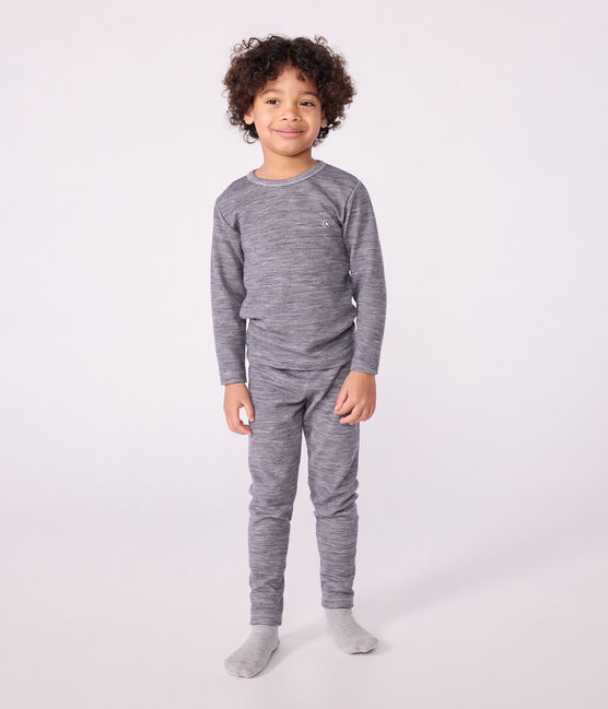 Camiseta infantil de manga larga de lana y algodón a rayas azul SOIR/ MARSHMALLOW
