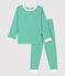 Pijama milrayas verde de niña/niño de algodón orgánico verde PIVERT/blanco MARSHMALLOW