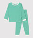 Pijama milrayas verde de niña/niño de algodón orgánico